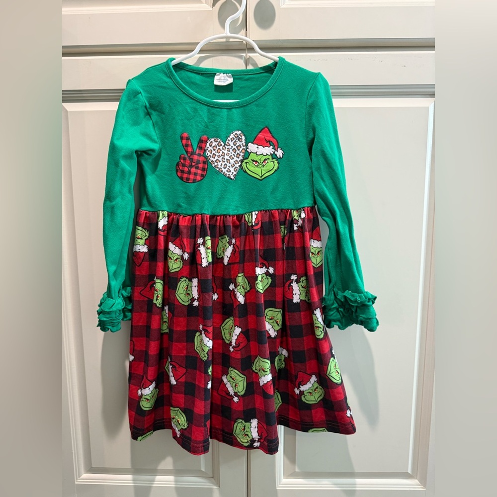 Festive Green and Red Long Sleeve Dress